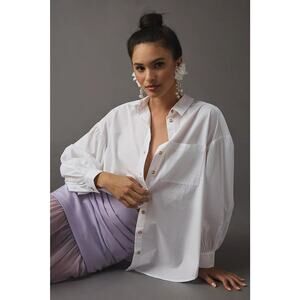 Anthropologie Pilcro Womens White Oversized Poplin Shirt Top Medium